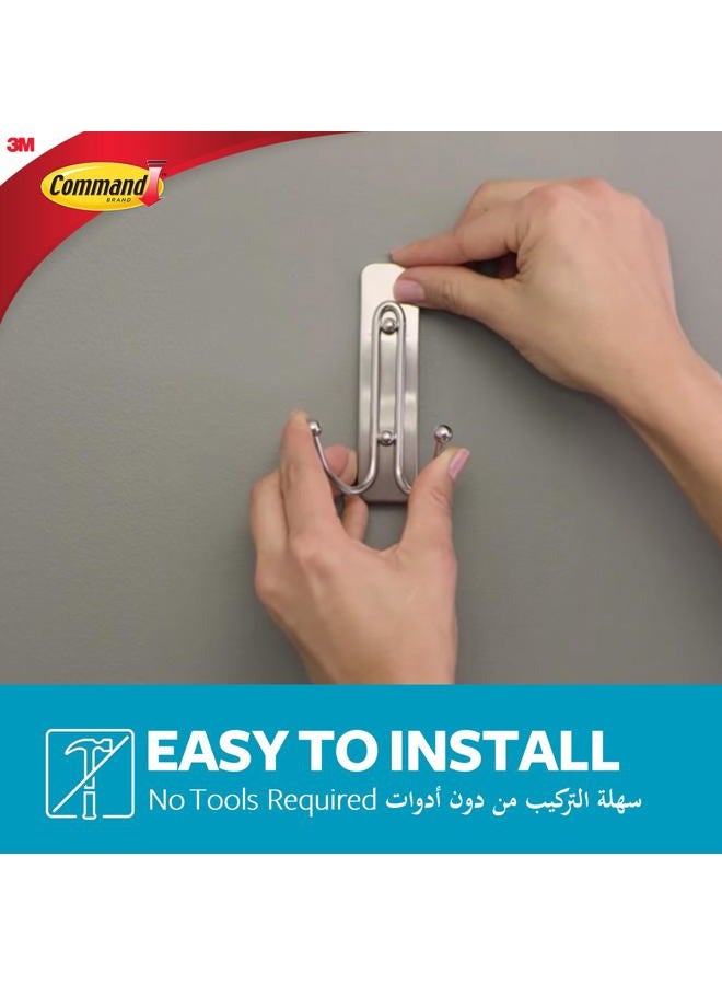Command Bath Satin Nickel Large Double Hook Silver color, 1 Hook+2 Strips/pack | Holds 1.8kg | Water-Resistant Strips | Organize | Decoration | No Tools | Holds Strongly | Damage-Free Hanging - Image 4