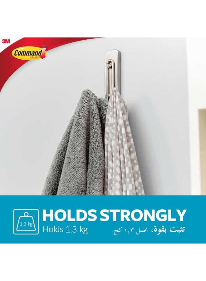 Command Bath Satin Nickel Large Double Hook Silver color, 1 Hook+2 Strips/pack | Holds 1.8kg | Water-Resistant Strips | Organize | Decoration | No Tools | Holds Strongly | Damage-Free Hanging - Image 5