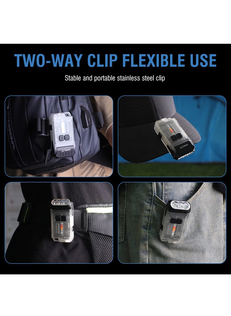 BORUIT V15 LED Keychain EDC Fluorescence Flashlight Clip Warm Work Light Type-C Rechargeable Torch Magnet Camping Pocket Lantern (White)  - Image 4