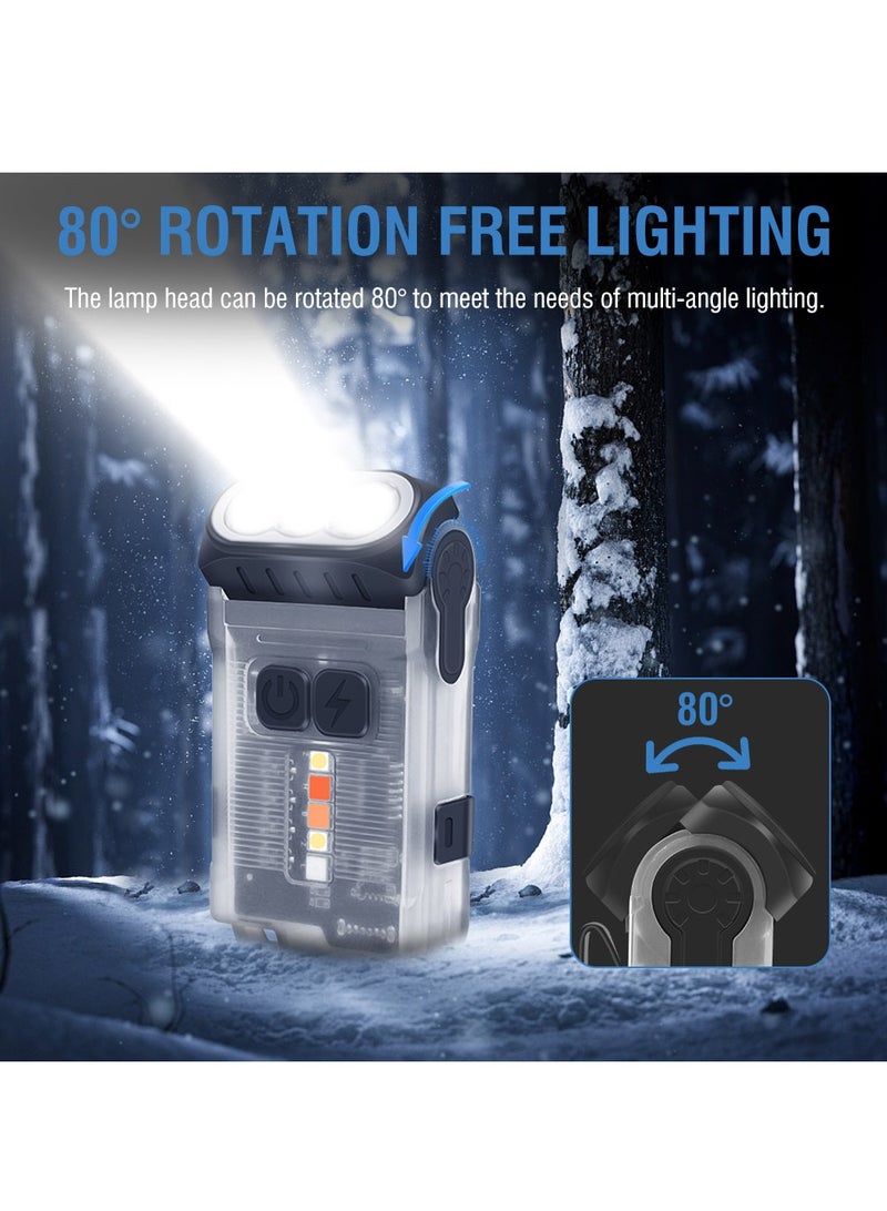 V15 LED Keychain EDC Fluorescence Flashlight Clip Warm Work Light Type-C Rechargeable Torch Magnet Camping Pocket Lantern (White)