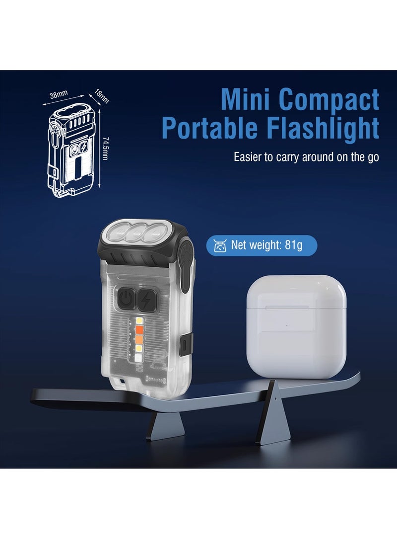 V15 LED Keychain EDC Fluorescence Flashlight Clip Warm Work Light Type-C Rechargeable Torch Magnet Camping Pocket Lantern (White)
