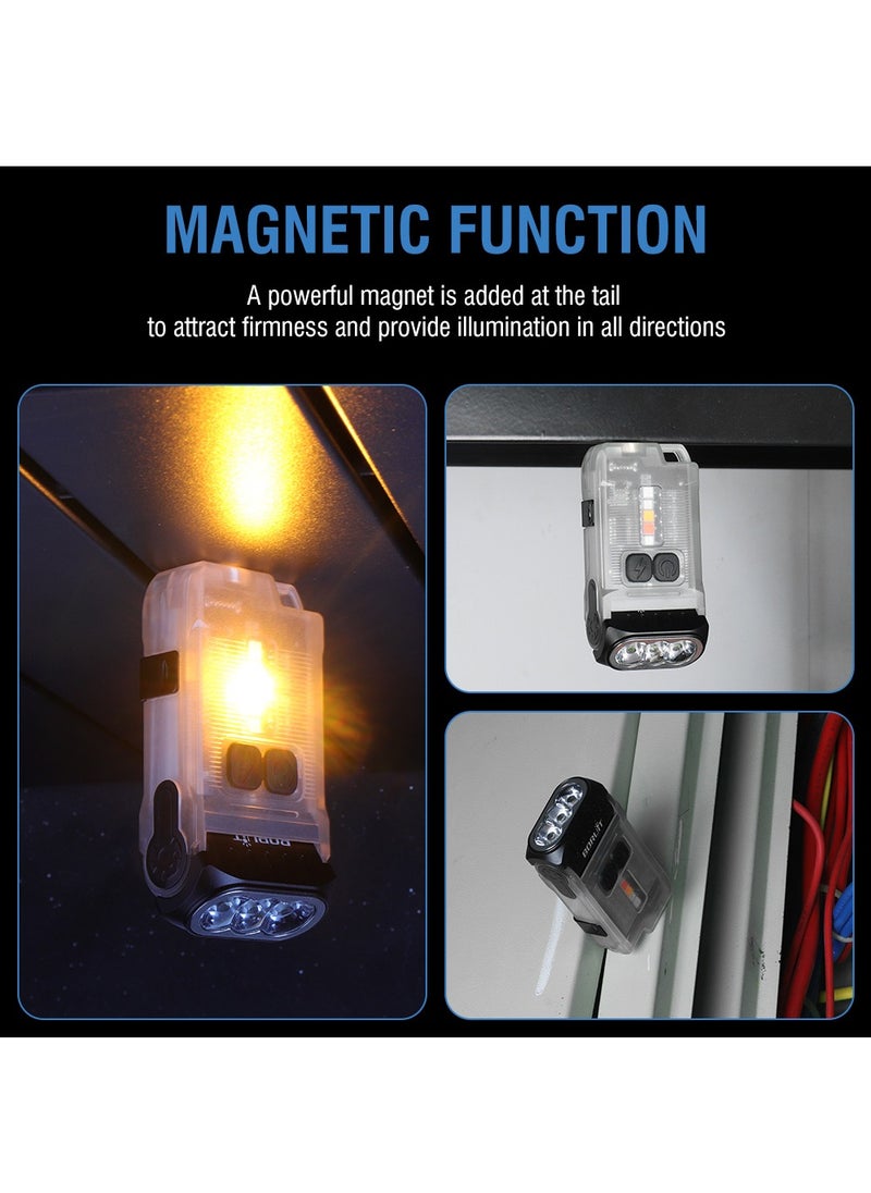 BORUIT V15 LED Keychain EDC Fluorescence Flashlight Clip Warm Work Light Type-C Rechargeable Torch Magnet Camping Pocket Lantern (White)  - Image 3