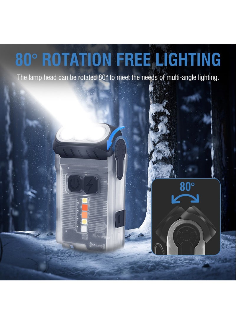 BORUIT V15 LED Keychain EDC Fluorescence Flashlight Clip Warm Work Light Type-C Rechargeable Torch Magnet Camping Pocket Lantern (White)  - Image 2