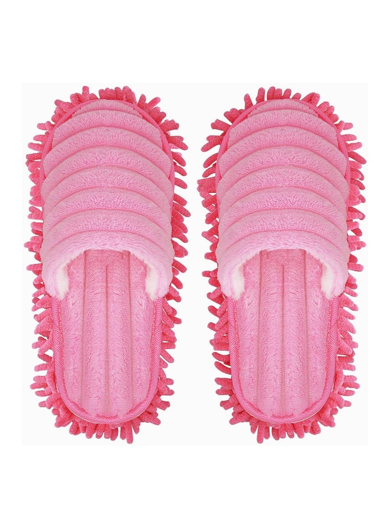 Mop Socks Lazy Slippers Walking Cleaning Indoors Warm Shoes Home Dust Floor Polishing Chenille Hair Clean for Kitchen House Office S Pink