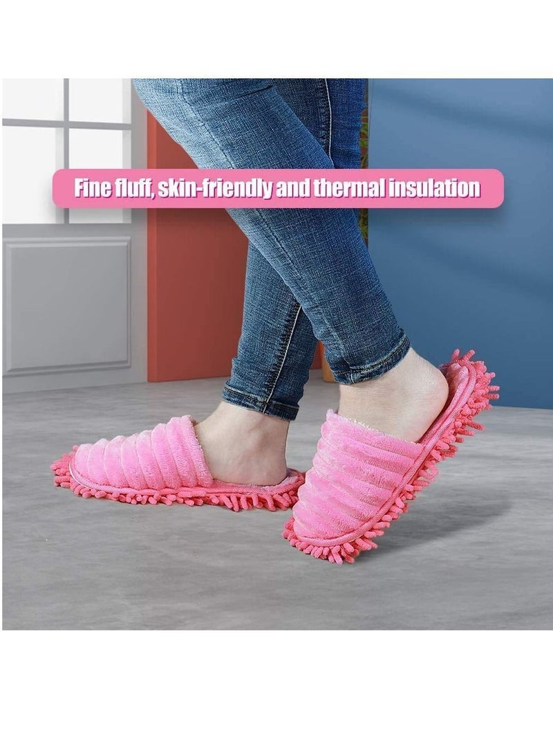 Mop Socks Lazy Slippers Walking Cleaning Indoors Warm Shoes Home Dust Floor Polishing Chenille Hair Clean for Kitchen House Office S Pink