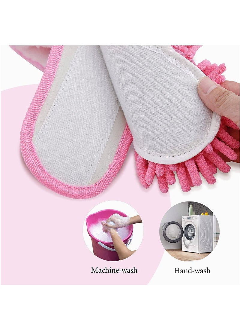 Mop Socks Lazy Slippers Walking Cleaning Indoors Warm Shoes Home Dust Floor Polishing Chenille Hair Clean for Kitchen House Office S Pink
