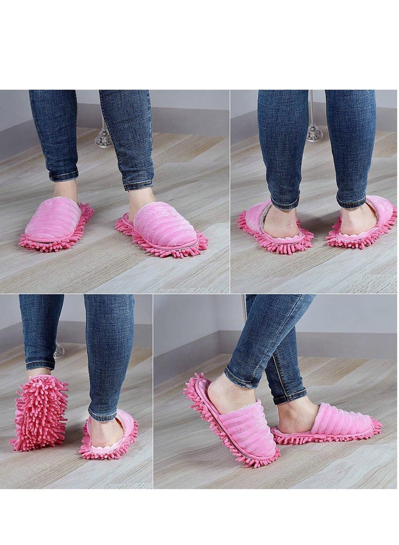 Mop Socks Lazy Slippers Walking Cleaning Indoors Warm Shoes Home Dust Floor Polishing Chenille Hair Clean for Kitchen House Office S Pink