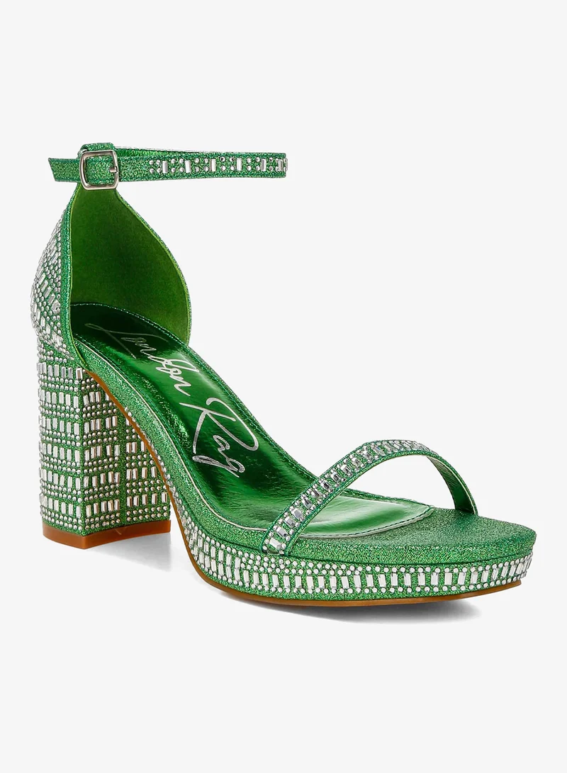 لندن راج صندل مزين بأحجار الراين باللون الأخضر