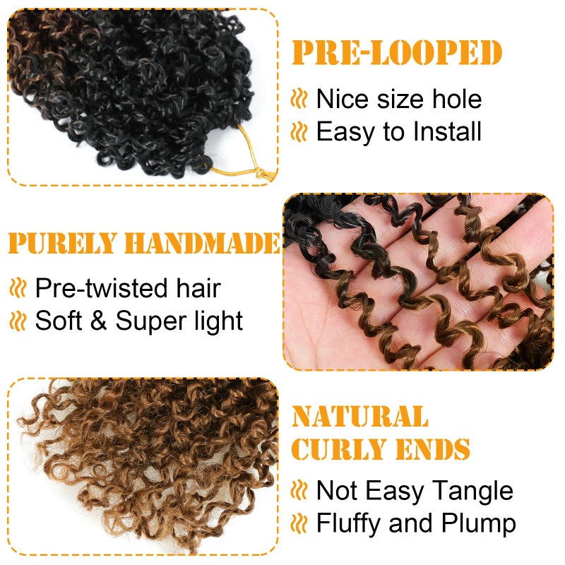 Aksice 8 Inch Yanky Twist Crochet Hair for Black Women 8 Packs Pre-looped Yankee Twist Hair Brown Spring Mini Passion Twist with Curly Ends Synthetic Crochet Braids (8 Inch, OT30#) - Image 3
