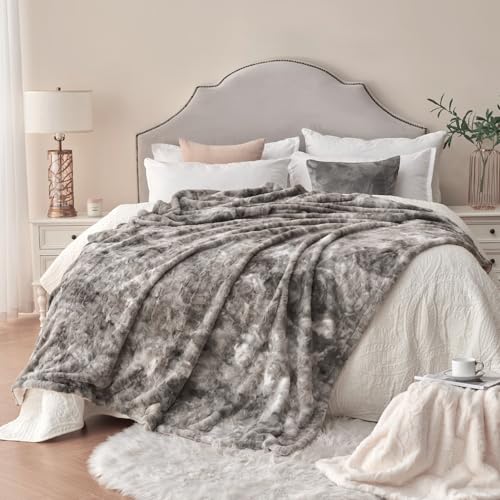 Krifey Oversized Faux Fur Blanket, Super Soft Cozy Blanket, Luxury Fluffy Throw Blanket Fuzzy Bed Throw, Plush Christmas Birthday Gifts for Women, Room Home Dorm Decor, Marbled Gray 60" x 80" - Image 2