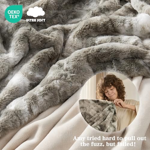 Krifey Oversized Faux Fur Blanket, Super Soft Cozy Blanket, Luxury Fluffy Throw Blanket Fuzzy Bed Throw, Plush Christmas Birthday Gifts for Women, Room Home Dorm Decor, Marbled Gray 60" x 80" - Image 3