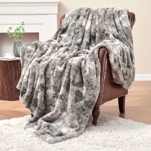 Krifey Oversized Faux Fur Blanket, Super Soft Cozy Blanket, Luxury Fluffy Throw Blanket Fuzzy Bed Throw, Plush Christmas Birthday Gifts for Women, Room Home Dorm Decor, Marbled Gray 60" x 80" - Image 1