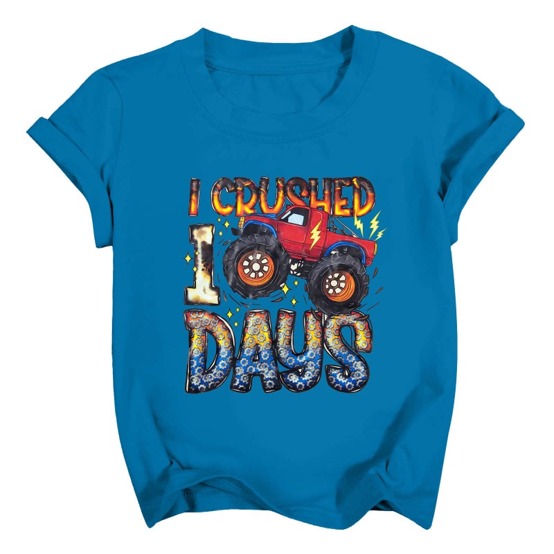 LUKYCILD Kids 100 Days of School Shirt Girl 100th Day of School Tshirt Toddler Funny Graphic Tee Top Blue - Image 1