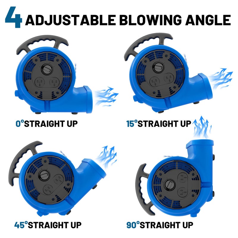 BSMTEK Air Mover Blower Fan, Industrial 1/3HP 1200CFM Monster Floor Blower Carpet Dryers - 3 Speeds Switch, 4 Adjustable Angles, 10FT Long Cord, Stackable - 2026 Upgraded - Image 5