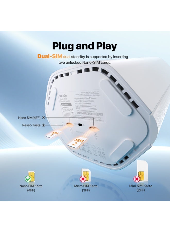 Tenda 5G CPE NR Router, WiFi 6 Dual Band Home SIM Router, 4.67Gbps Download Speed, Wi-Fi speeds 2402Mbps/5GHz+ 574Mbps/2.4GH,Easy Connect And Management, One-click Mesh, Support Over 160 Devices,5G06 White Whie - Image 3