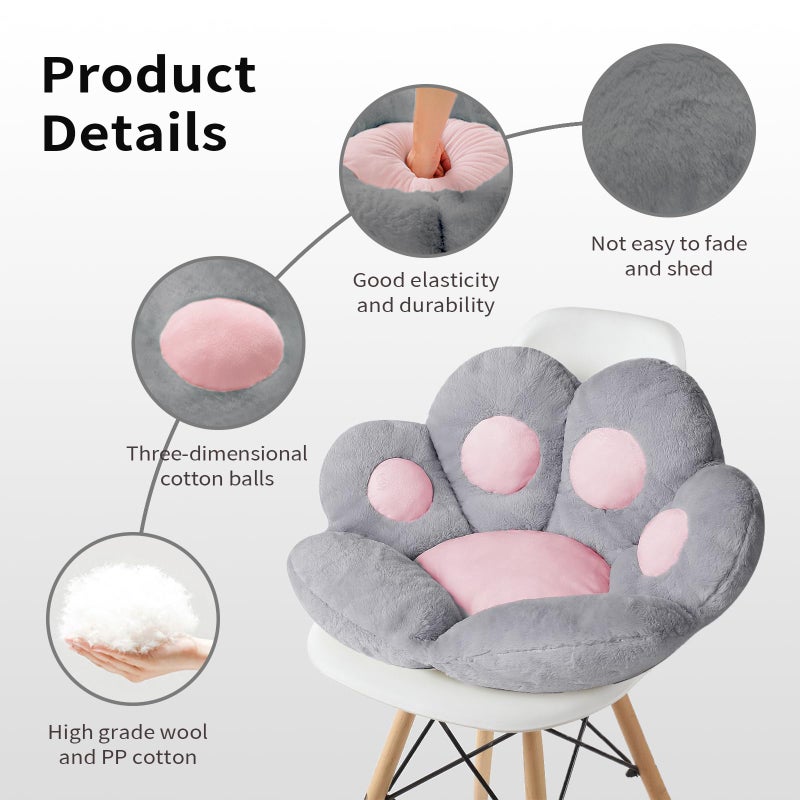 Ditucu Cat Paw Cushion Kawaii Chair Cushions 27.5 x 23.6 inch Cute Stuff Seat Pad Comfy Lazy Sofa Office Floor Pillow for Gaming Chairs Room Decor Grey - Image 5
