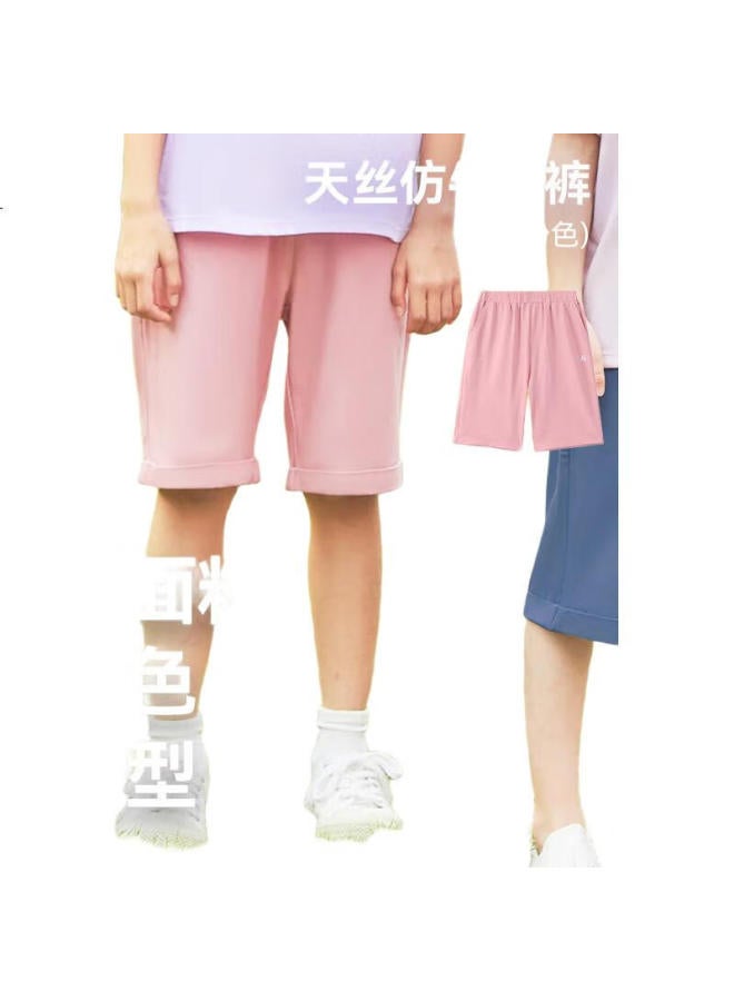 Heybetter Children'S Denim-Like Shorts, Moisture-Wicking Quick-Dry Soft Boys And Girls Sports Shorts, Starfish (Pink), Size 150 - Image 3