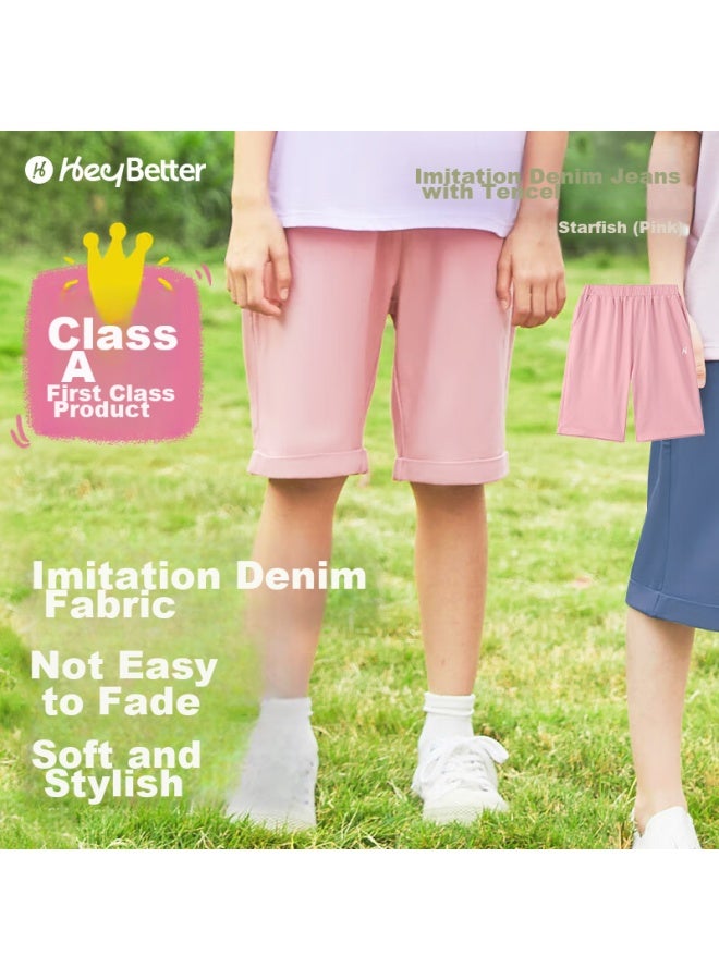 Heybetter Children's Denim-like Shorts, Moisture-wicking Quick-dry Soft Boys And Girls Sports Shorts, Starfish , Size 150 - Image 1