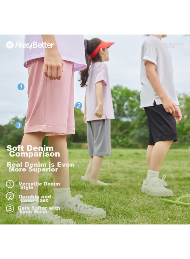 Heybetter Children's Denim-like Shorts, Moisture-wicking Quick-dry Soft Boys And Girls Sports Shorts, Starfish , Size 150 - Image 3