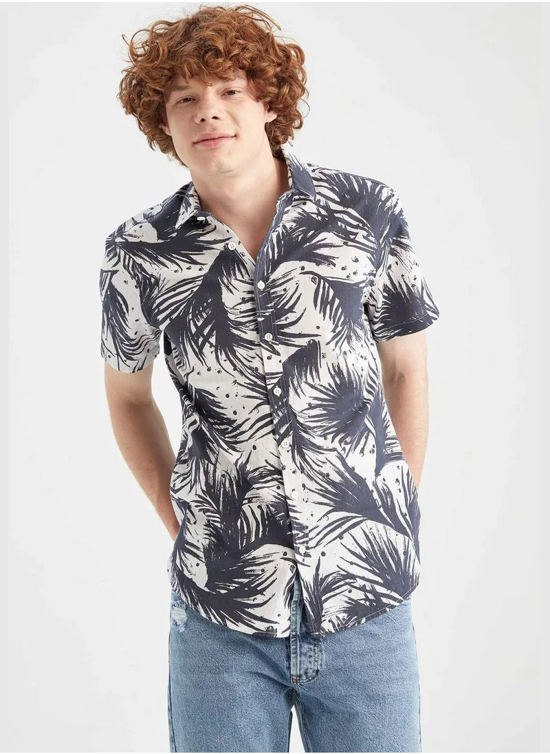 DeFacto Slim Fit Palm Print Poplin Shirt