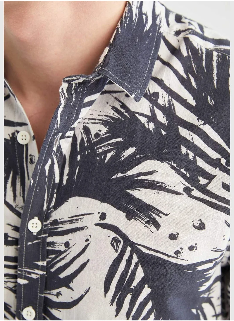 DeFacto Slim Fit Palm Print Poplin Shirt