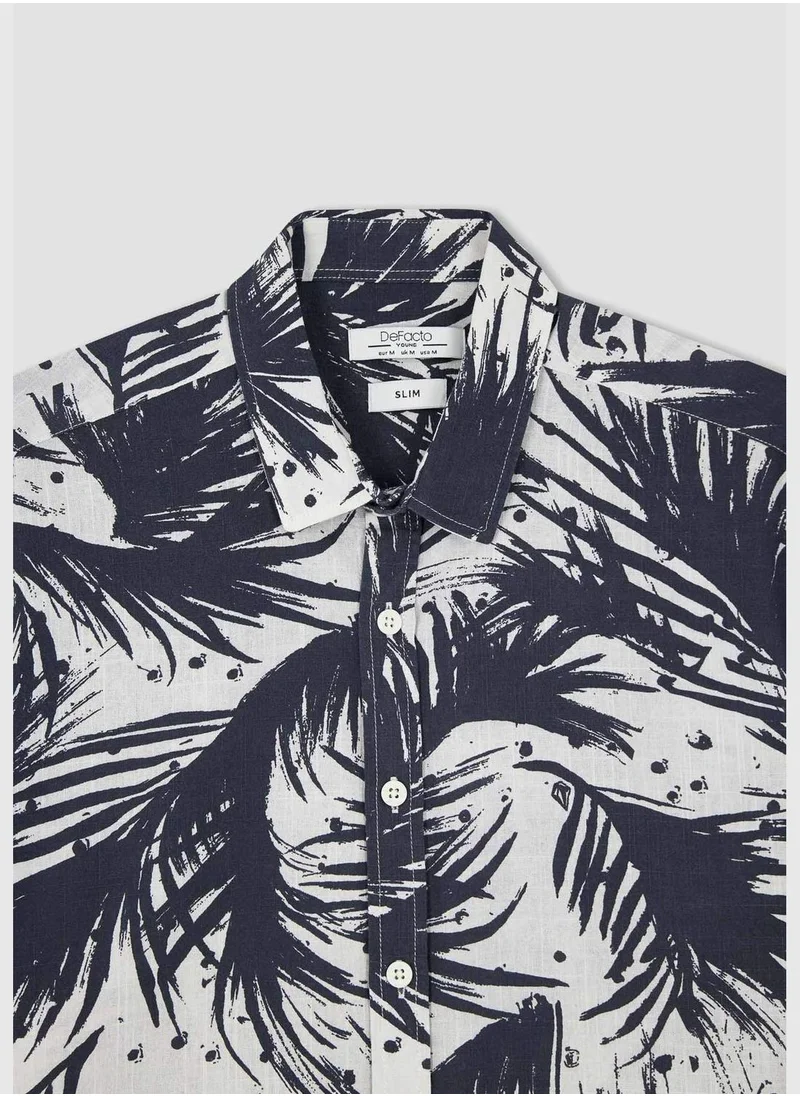 DeFacto Slim Fit Palm Print Poplin Shirt