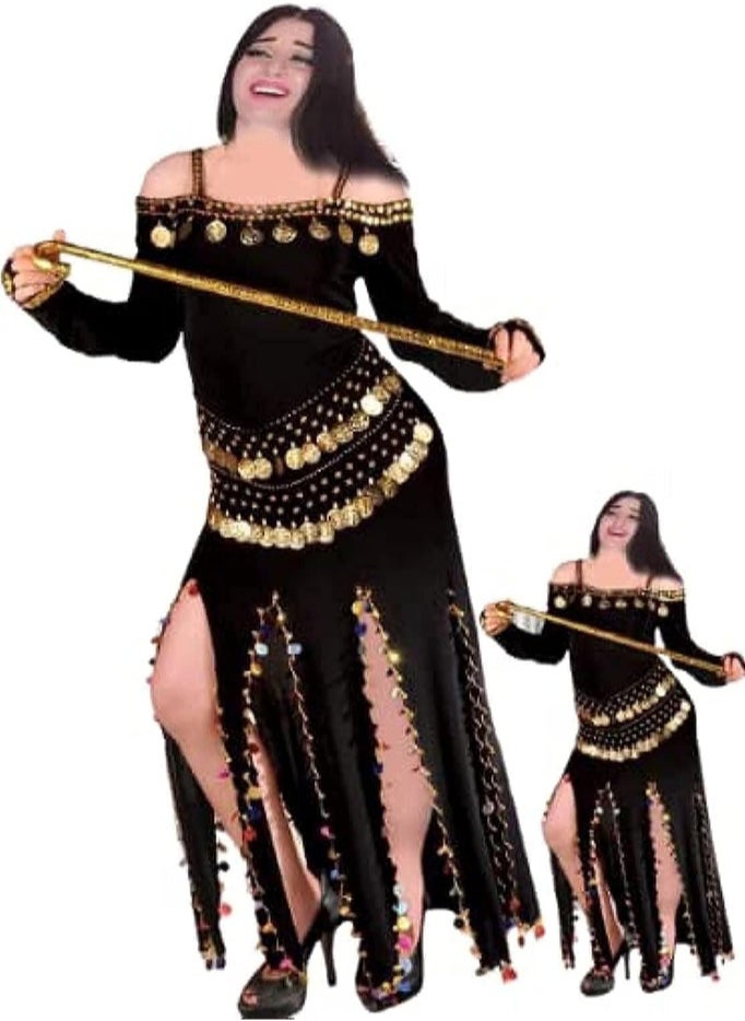 نانسي - بدل رقص مصري متيرة، اسود، One Size - Image 1