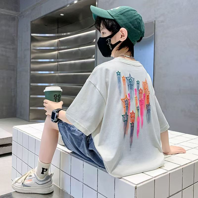 Cartoon Heavyweight Pure Cotton Short-Sleeve T-Shirt For Older Children, Summer Trendy Brand Boys' Loose Half-Sleeve Top, 2026 New Model - Image 3