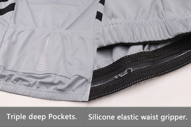 ARSUXEO Men's Full Zipper Long Sleeves Cycling Jersey Bicycle MTB Bike Shirt 6030 Light Gray Size XL - Image 5