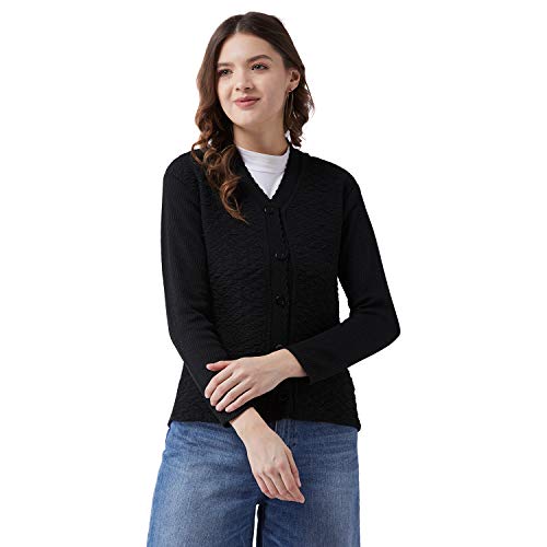 Pivl Self Design V Neck Casual Women Sweater/Cardigan for Winter (X-Large, Black) - Image 1