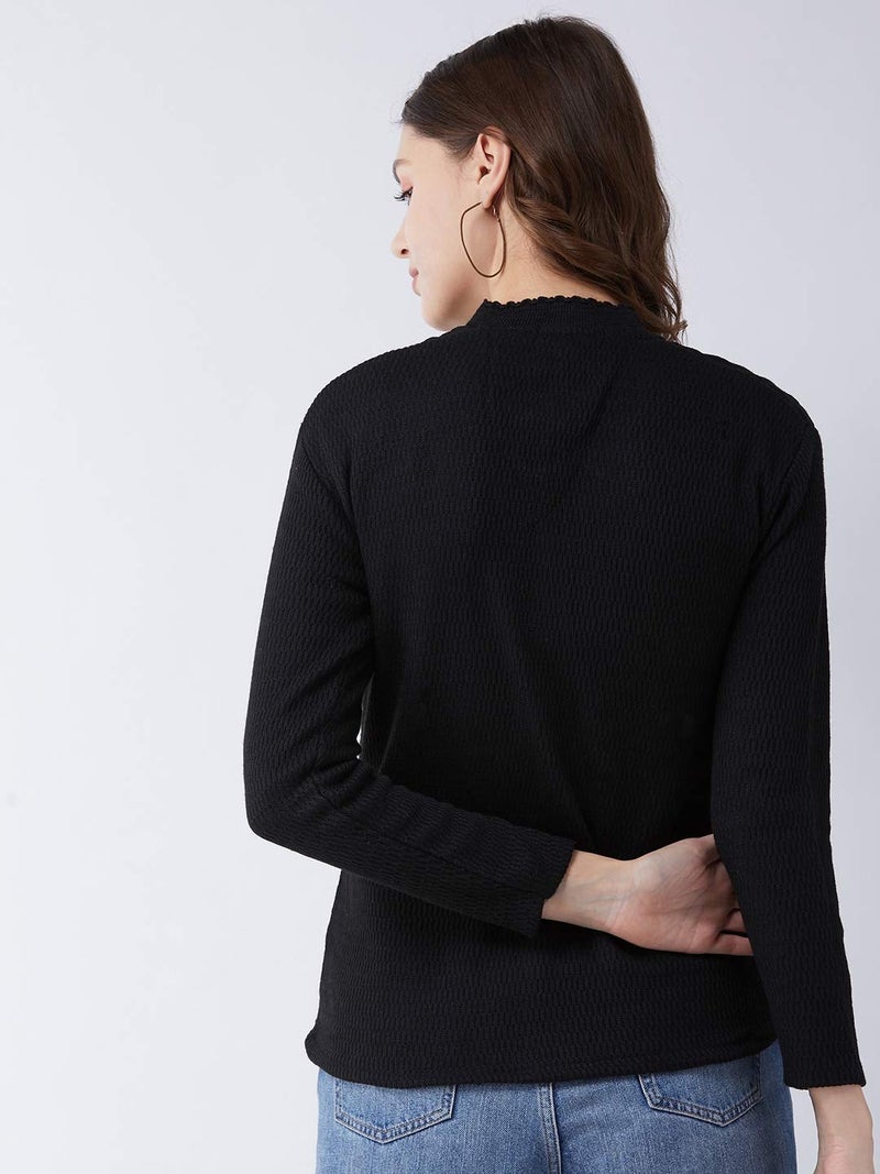 Pivl Self Design V Neck Casual Women Sweater/Cardigan for Winter (X-Large, Black) - Image 5