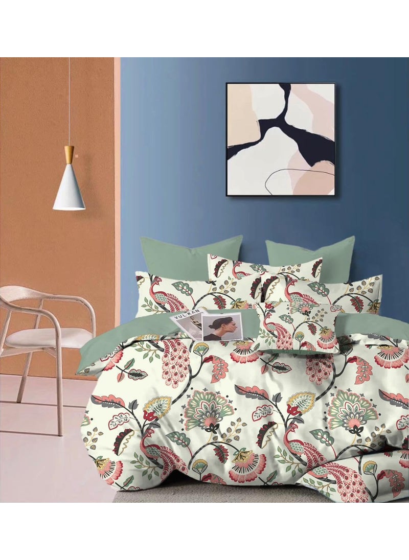 SLAZIE Slazie 300 TC Premium Glace Cotton Duvet Cover with Zipper Single Size Razai CoverDohar Cover For Single BedQuilt Cover WinterWarm stuffSingle Dohars90x60 InchesWHITE MULTICOLOR FLORALNDV 024  - Image 1