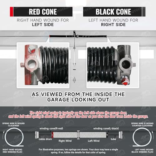 YoToolGDS Right Hand Wind（Red Cone）2" Garage Door Torsion Spring with Non-Slip Winding Bars & Gloves, High Precision Electrophoresis Black Coated, for Replacement, MIN 16,000 Cycles (0.234x2''x29'') - Image 3