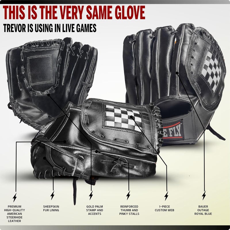 Firefly قفازات بيسبول براديت || قفازات سوفتبول || قفاز تي-بول 10.5"-12.5" للأطفال والشباب والبالغين || قفاز بيسبول لليد اليسرى، رمي باليد اليمنى - Image 4