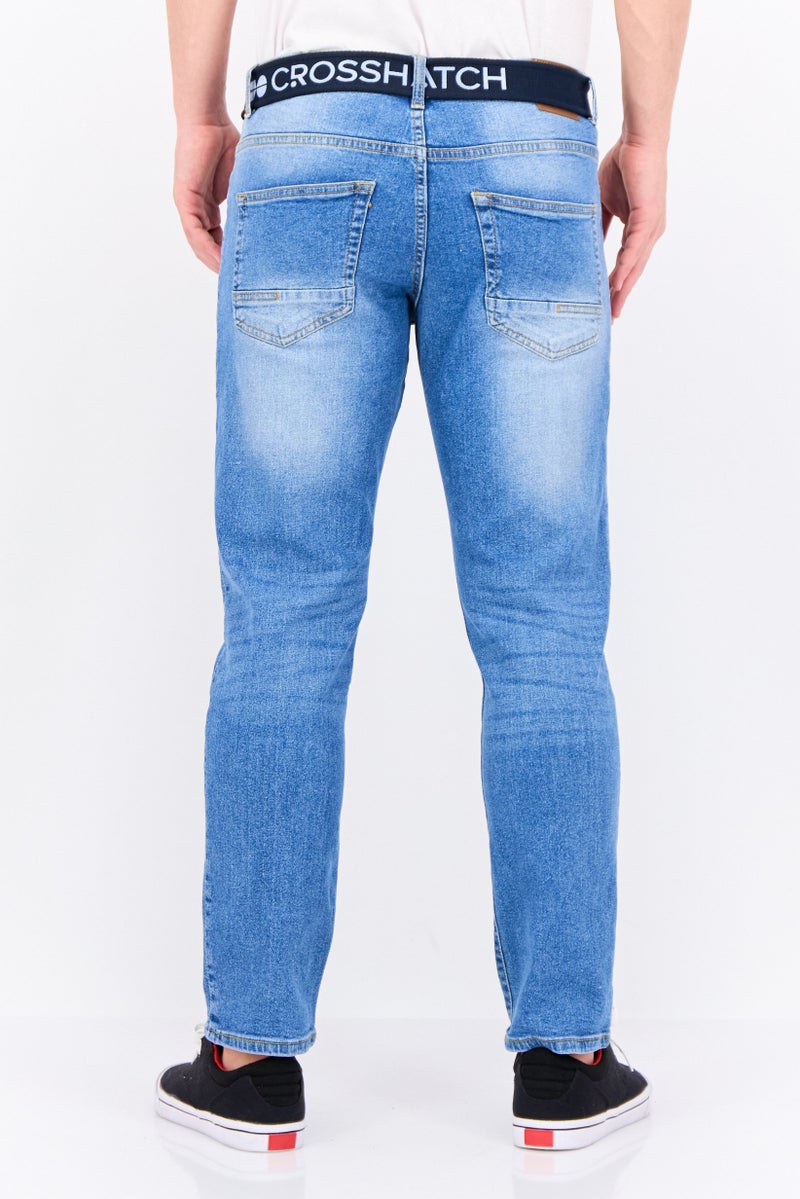 CROSSHATCH Men Regular Fit Belted Wash Stretchable Denim, Blue - Image 3