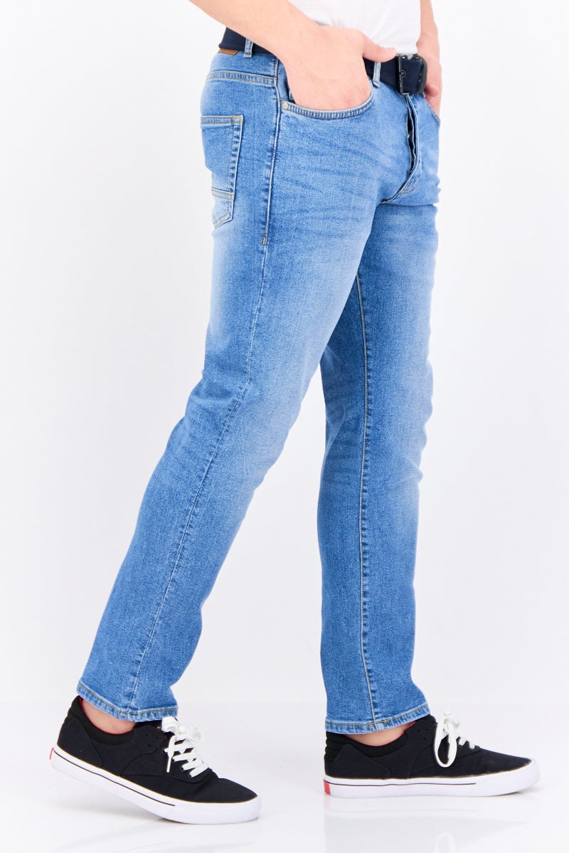 CROSSHATCH Men Regular Fit Belted Wash Stretchable Denim, Blue - Image 2