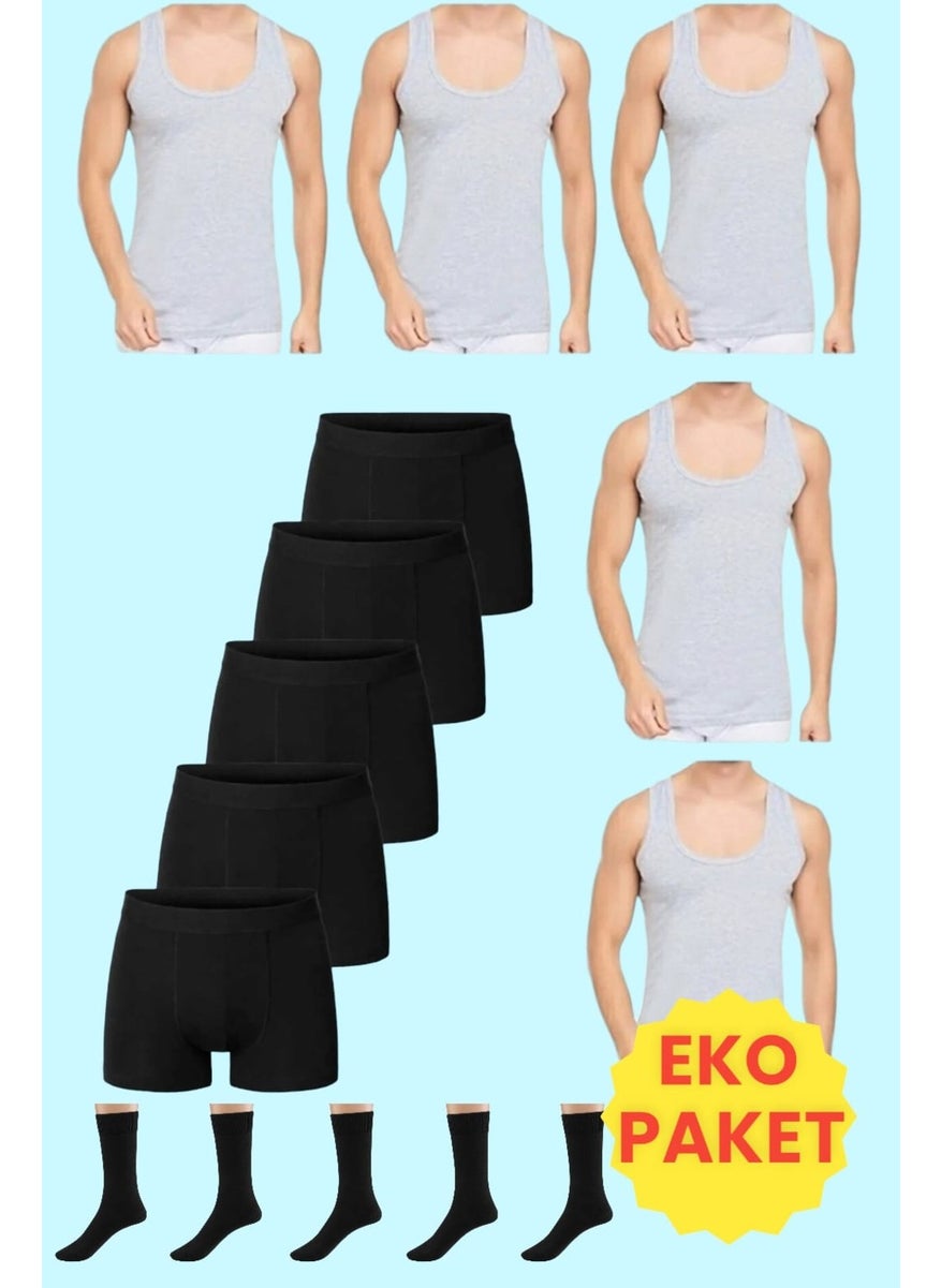 Tezzgelsin - Men's 15 Piece Economic Package Undershirt Boxer and Socks Set 5 Undershirt 5 Boxers 5 Pairs of Socks - Image 1