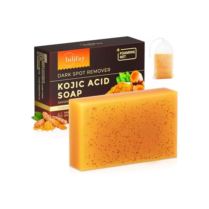 Inlifay Turmeric Kojic Acid Soap: Dark Spot Soap for Face Body - Home Travel Use Skin Cleansing for Women (80g)