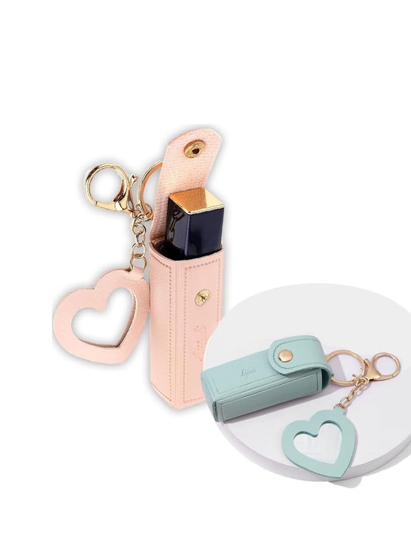 CMGTYYD 2 Pcs Lipstick Case with Mirror, Protect Lipstick Sets for Women Lipstick Holder Lip Gloss Keychain and Lipstick Case, Lip Balm Holder, Lipstick Case for Women Girls(Pink,Green) - Image 1