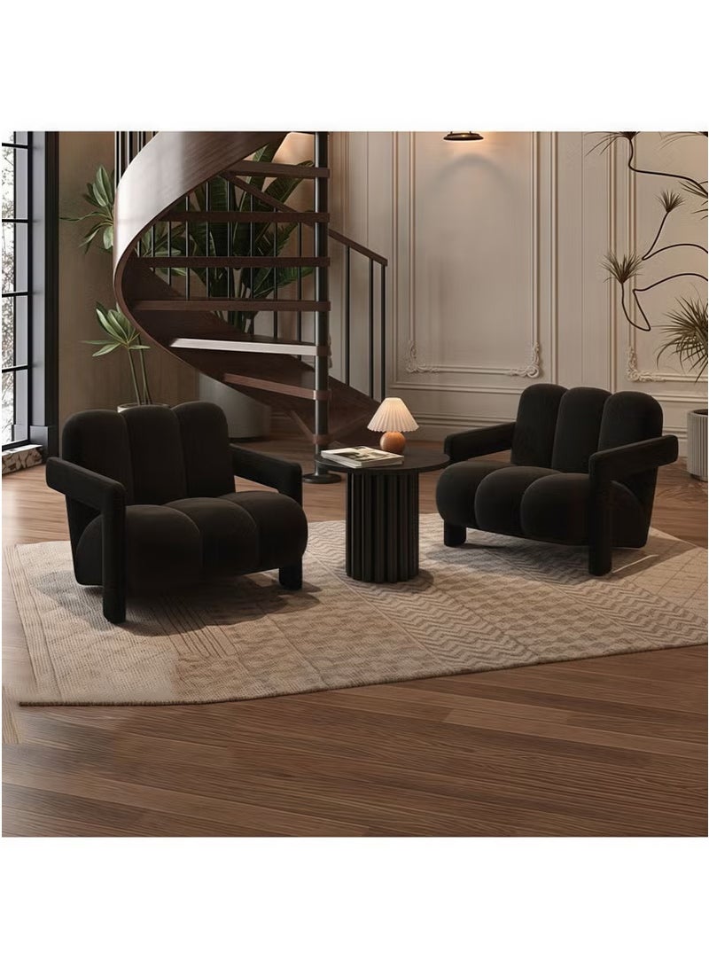 Generic Modern Single Sofa Chairs Set, Flannel Upholstered Lazy Chair, Solid Wood Frame Armchair, Single Armchair Lazy Sofa for Living Room, Bedroom, Lounge (Black)  - Image 5