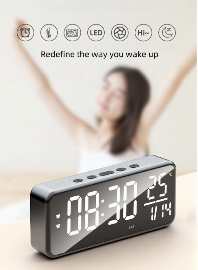 ساعة رقمية LED مع منبه بشاشة عرض كبيرة مناسبة لغرفة المعيشة والمكتب وغرفة النوم والديكور والتاريخ وعرض درجة الحرارة وساعة منبه إلكترونية مثبتة على الحائط للأطفال والطلاب وشحن USB لسطح المكتب أو طراز أسود مثبت على الحائط - Image 3