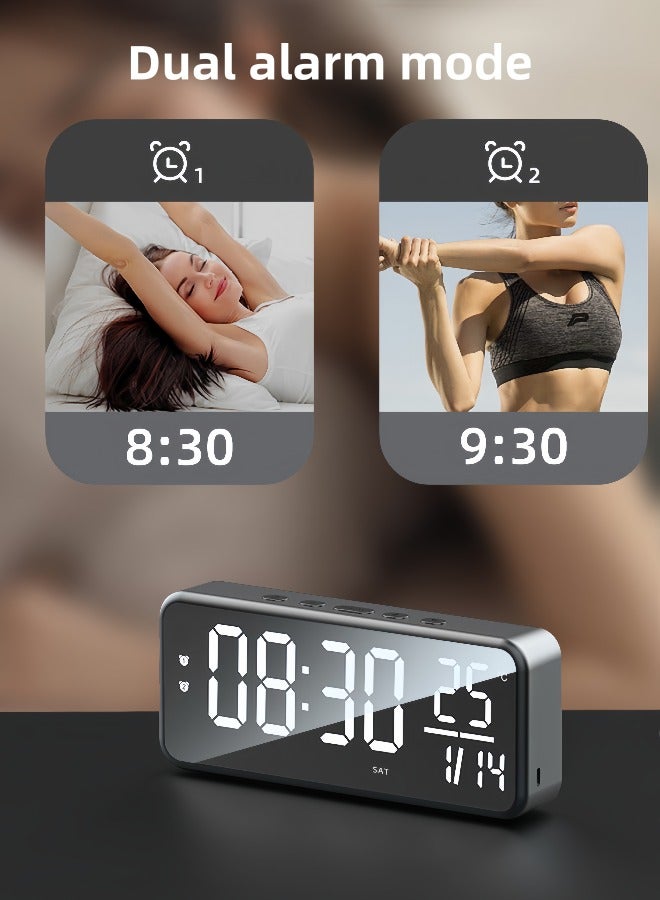 ساعة رقمية LED مع منبه بشاشة عرض كبيرة مناسبة لغرفة المعيشة والمكتب وغرفة النوم والديكور والتاريخ وعرض درجة الحرارة وساعة منبه إلكترونية مثبتة على الحائط للأطفال والطلاب وشحن USB لسطح المكتب أو طراز أسود مثبت على الحائط - Image 4