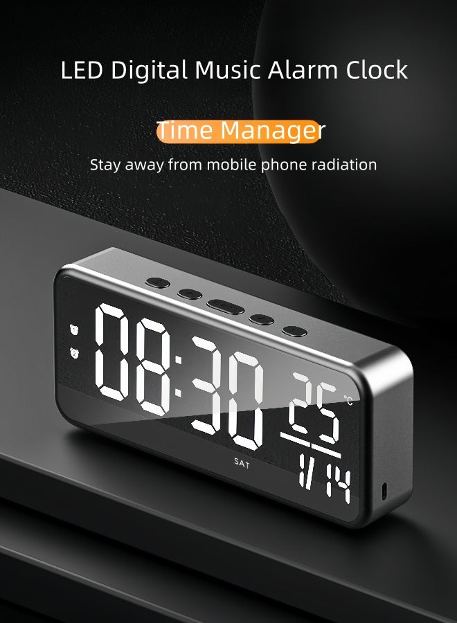 ساعة رقمية LED مع منبه بشاشة عرض كبيرة مناسبة لغرفة المعيشة والمكتب وغرفة النوم والديكور والتاريخ وعرض درجة الحرارة وساعة منبه إلكترونية مثبتة على الحائط للأطفال والطلاب وشحن USB لسطح المكتب أو طراز أسود مثبت على الحائط - Image 5