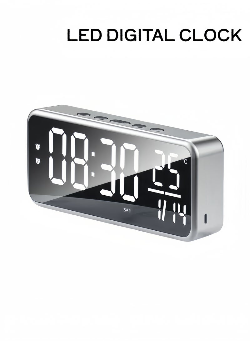 ساعة رقمية LED مع منبه بشاشة عرض كبيرة مناسبة لغرفة المعيشة والمكتب وغرفة النوم والديكور والتاريخ وعرض درجة الحرارة وساعة منبه إلكترونية مثبتة على الحائط للأطفال والطلاب وشحن USB لسطح المكتب أو طراز أسود مثبت على الحائط - Image 1