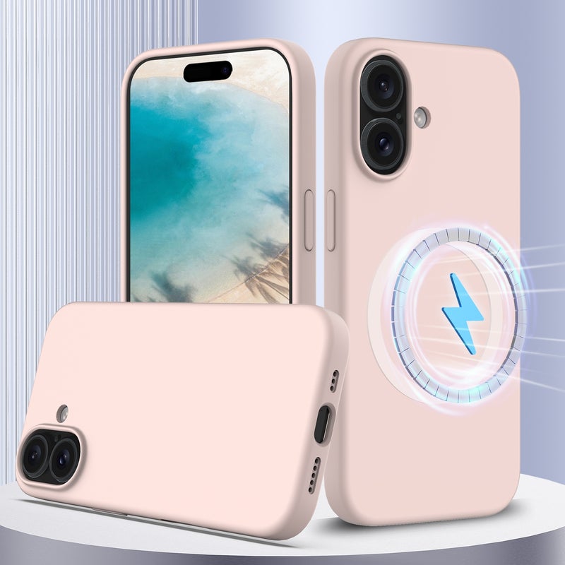 HuHa Protective Cover For iPhone 16 Shockproof Silicone Magsafe Phone Case(Sand Pink) - Image 1