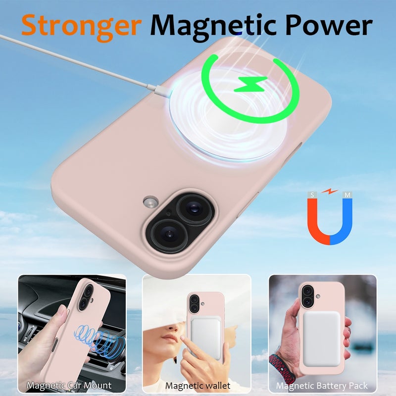HuHa Protective Cover For iPhone 16 Shockproof Silicone Magsafe Phone Case(Sand Pink) - Image 3
