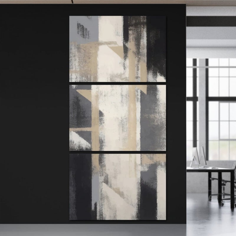 ماركتنا ثلاث لوحات قماشية بتصميم تجريدي مع برواز مجوف مقاس (90×40) ثلاث قطع - Image 1