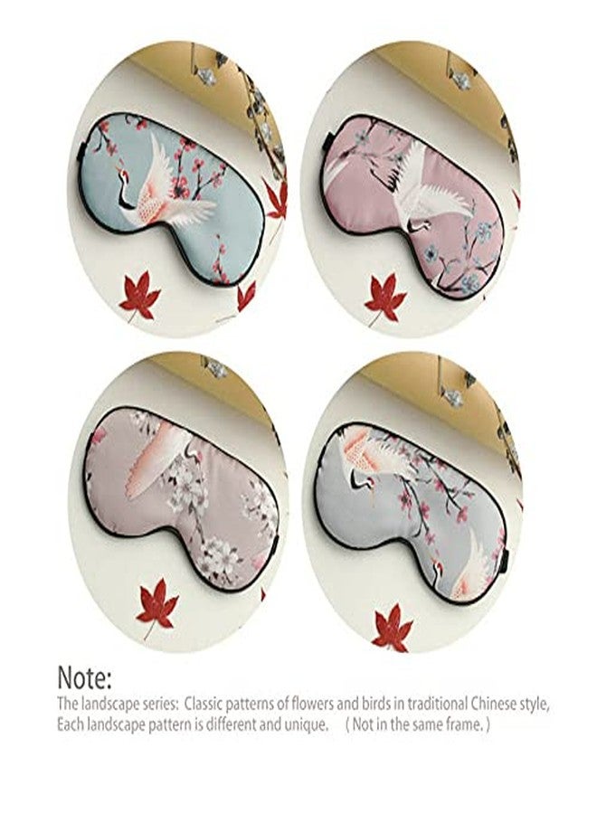 EleCharm 4-Pack Silk Satin Eye Mask Classic Painting Arts Sleep Mask Blindfold for Nap Travelling Party Trational Flowers and Birds Art_4pcs - Image 2