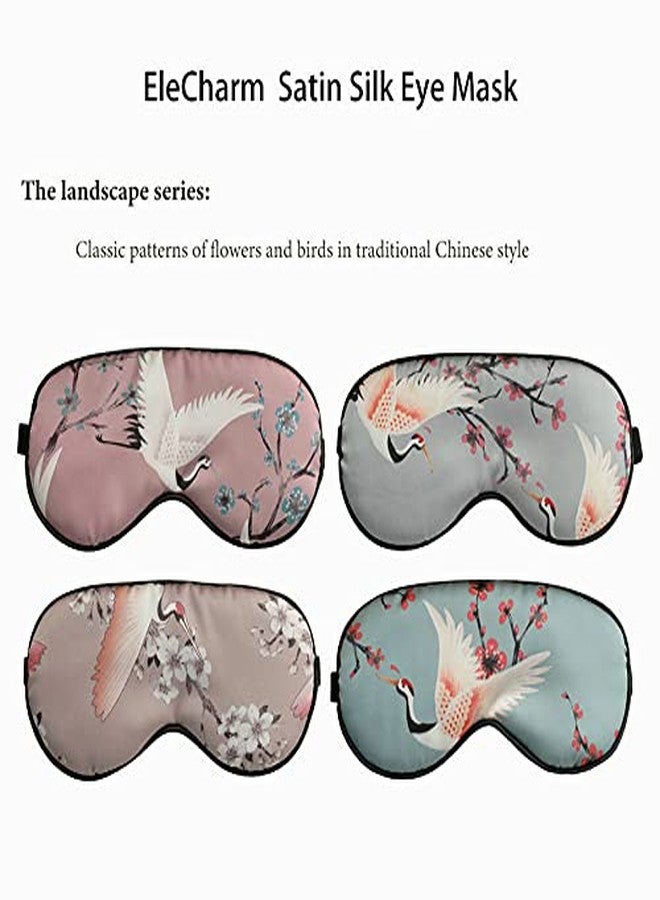 EleCharm 4-Pack Silk Satin Eye Mask Classic Painting Arts Sleep Mask Blindfold for Nap Travelling Party Trational Flowers and Birds Art_4pcs - Image 1