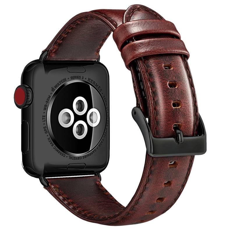 Leather Portable Compatible with Apple Watch Smartwatch Band in Red for daily smartwatch wear and replacement strap Family Use Everyday Use Home - Image 1